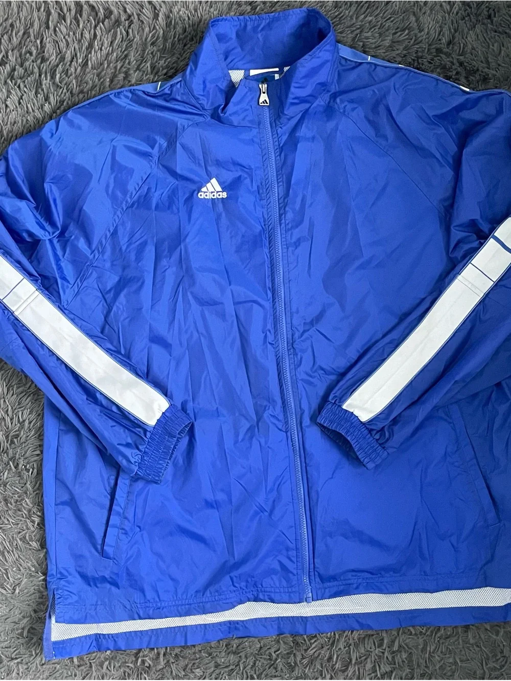 Men Size XXL 2XL Adidas Team Windbreaker Jacket Blue White Full Zip Mesh Lined